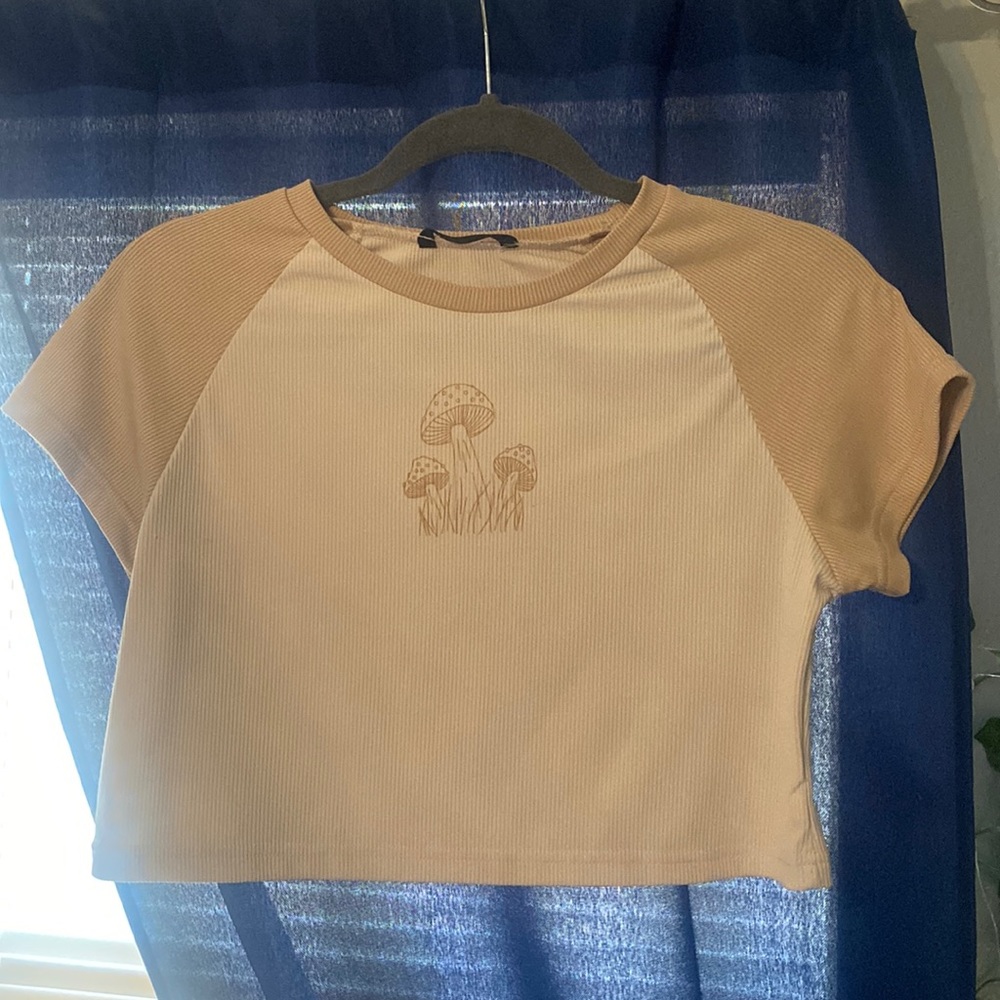 SHEIN top. Breathable and hippie! Cream and tan colors with mushroom design.